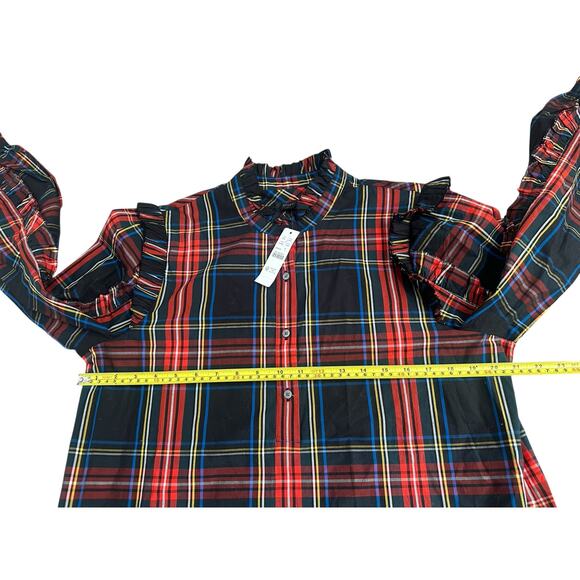 NEW J.Crew Classic Fit Ruffle Popover in Black Stewart Tartan Size Large NWT - Picture 7 of 9